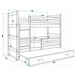 Poschodová posteľ Rico 3 trojmiestna 190cm x 80cm sivá